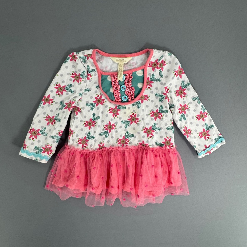 Matilda Jane Kids Poinsettia Polka Dot Tutu Tunic Top Pink Teal 18-24M